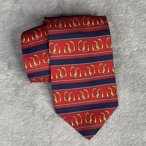 Paolo Gucci Tie Mens Red Silk Striped Equestrian Stirrup Made In Italy Classic